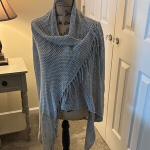 Lovestitch Gray Knit Poncho with Fringe